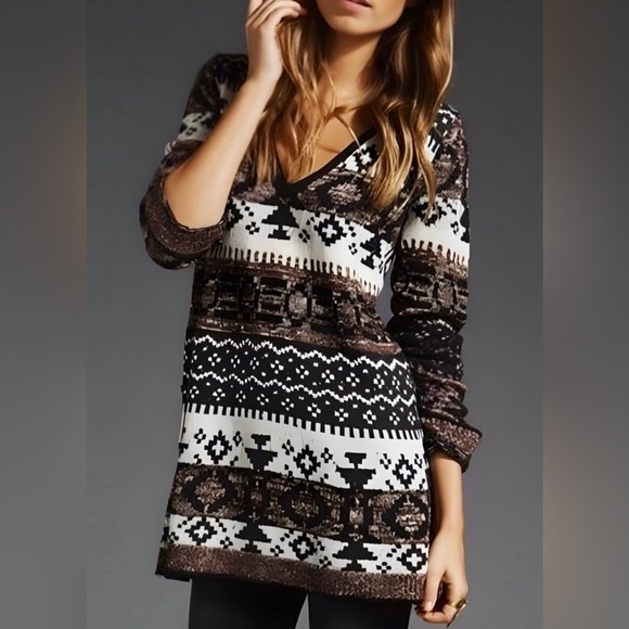 FREE PEOPLE Fair Isle Cabin Fever Sweater Tunic Wool Blends Long Nordic Geo Knit - Picture 6 of 15